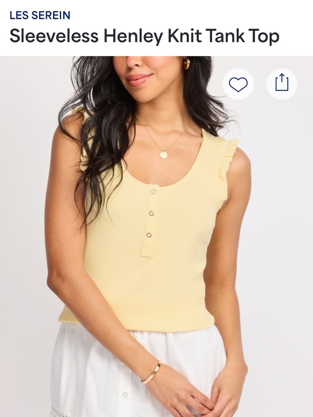 Les Serein Lemon Henley Ruffle-Shoulder Tank